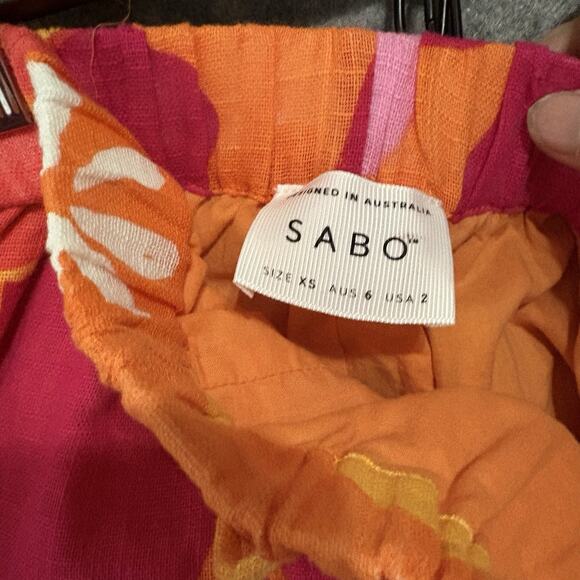 Sabo Short Set Women Sz XS - S Orange Red Lightweight Sheer Tropical - SIZE NOTE - Picture 7 of 14